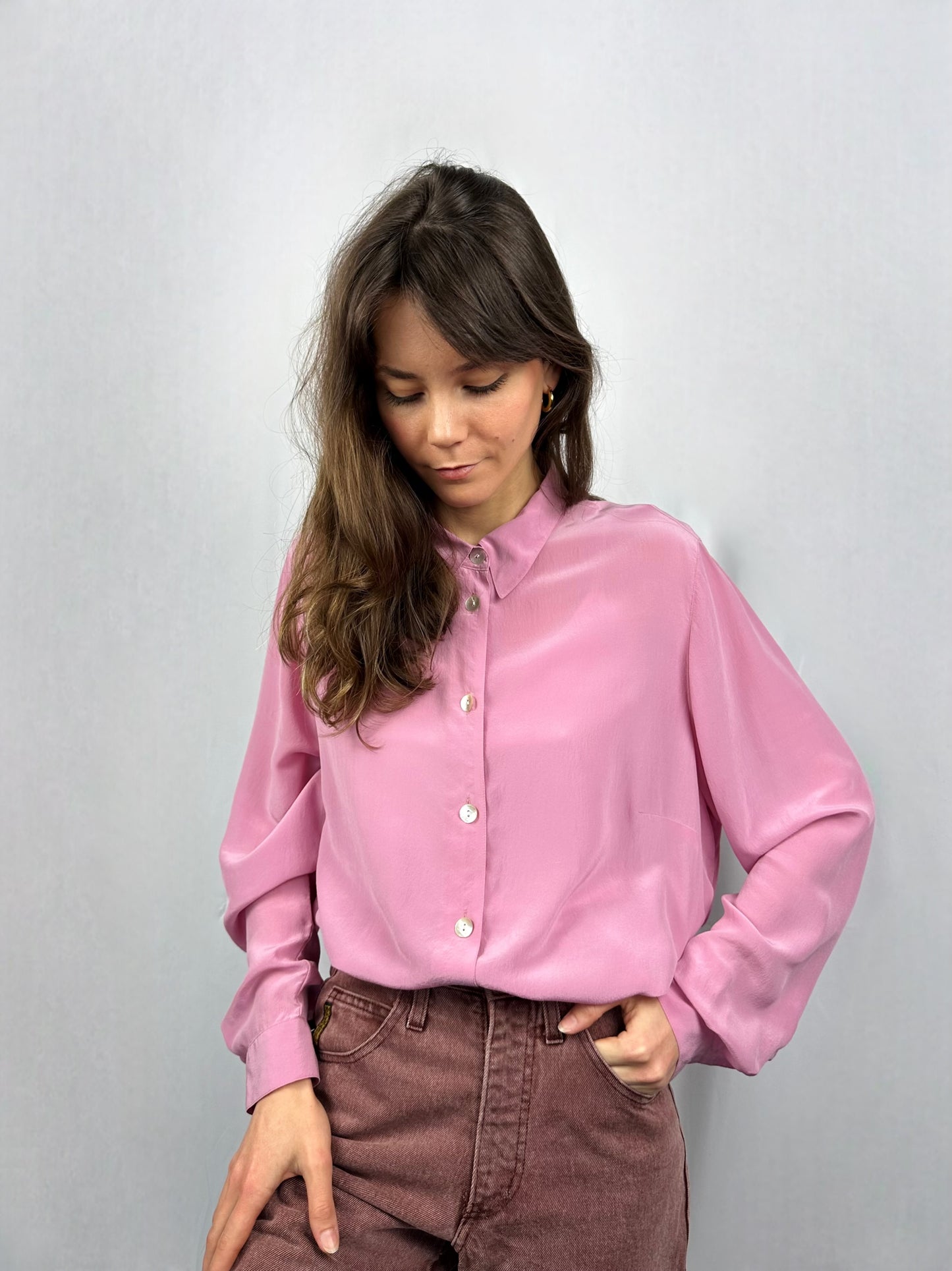 Camicia in pura seta rosa
