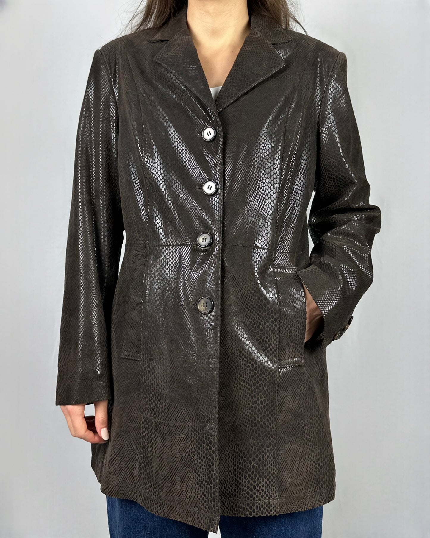 Trench in vera pelle stampa serpente