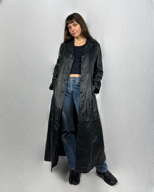 Trench lunghissimo in vera pelle