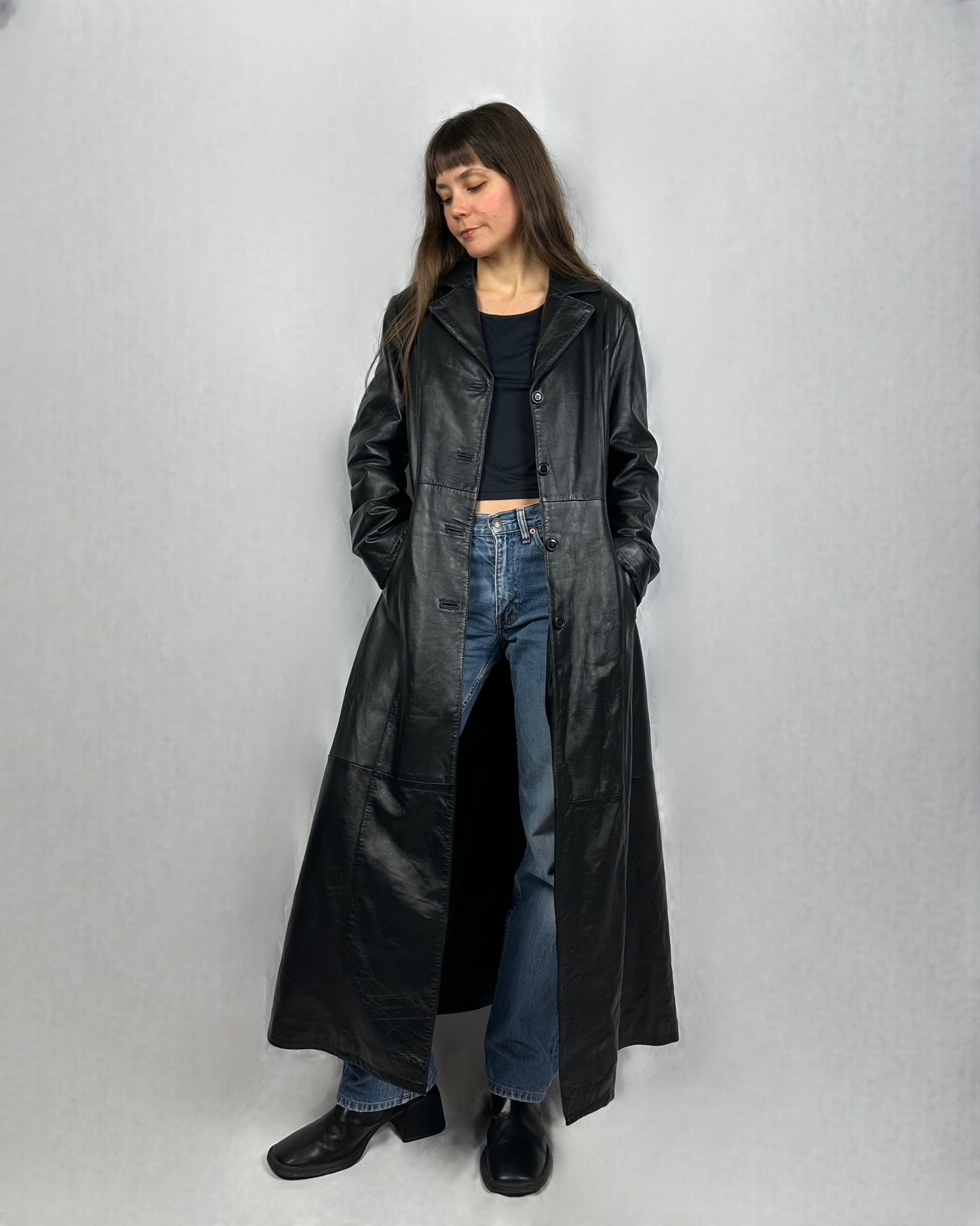 Trench lunghissimo in vera pelle