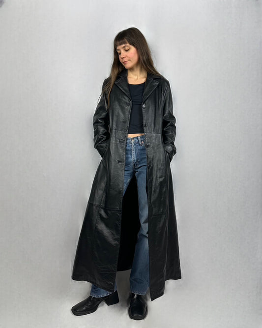 Trench lunghissimo in vera pelle