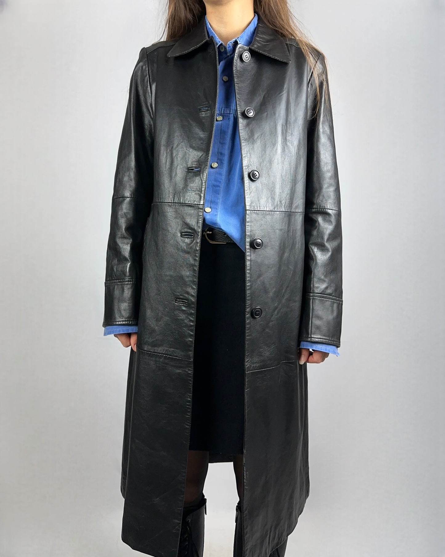 Trench nero in vera pelle