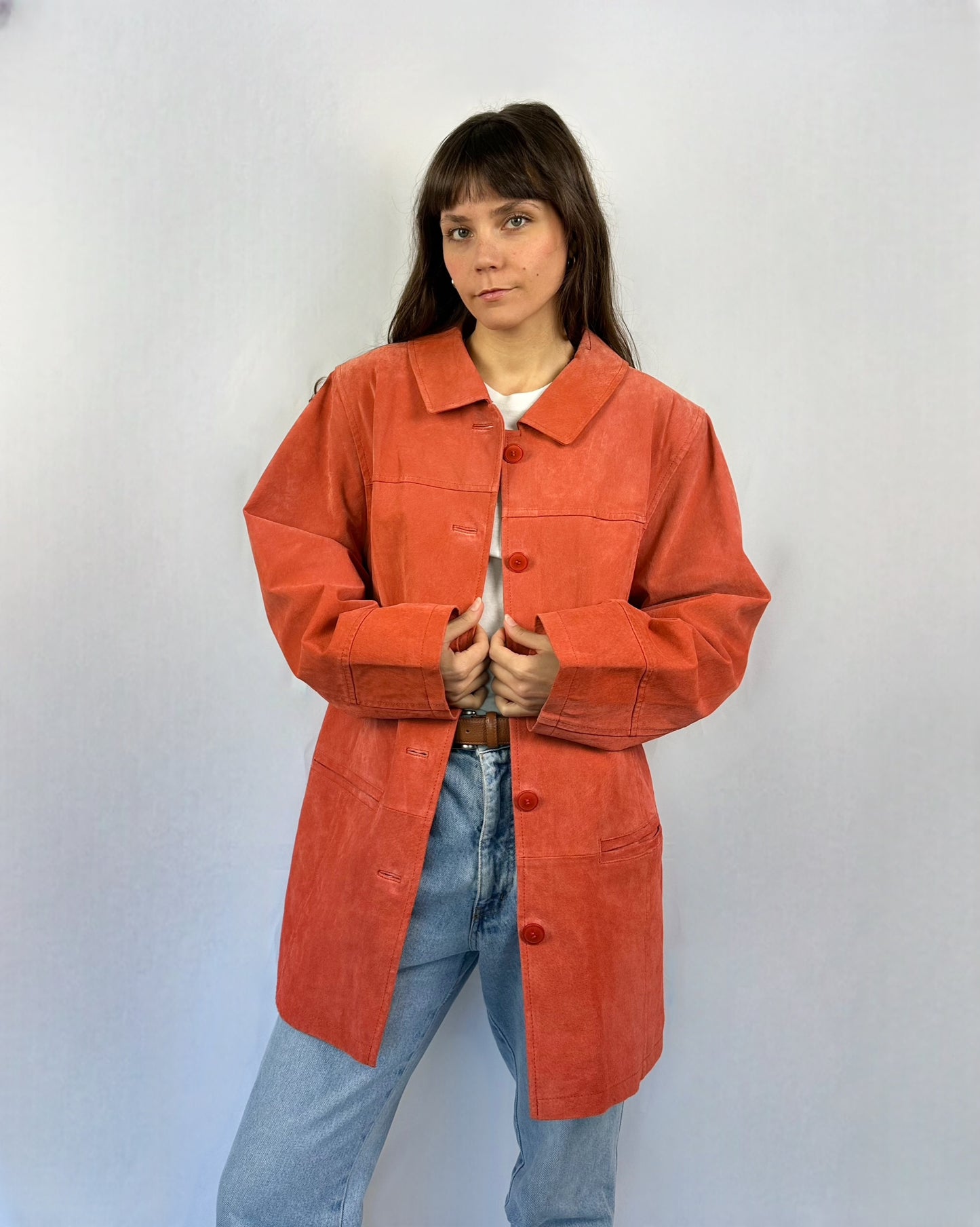 Giacca in suede corallo