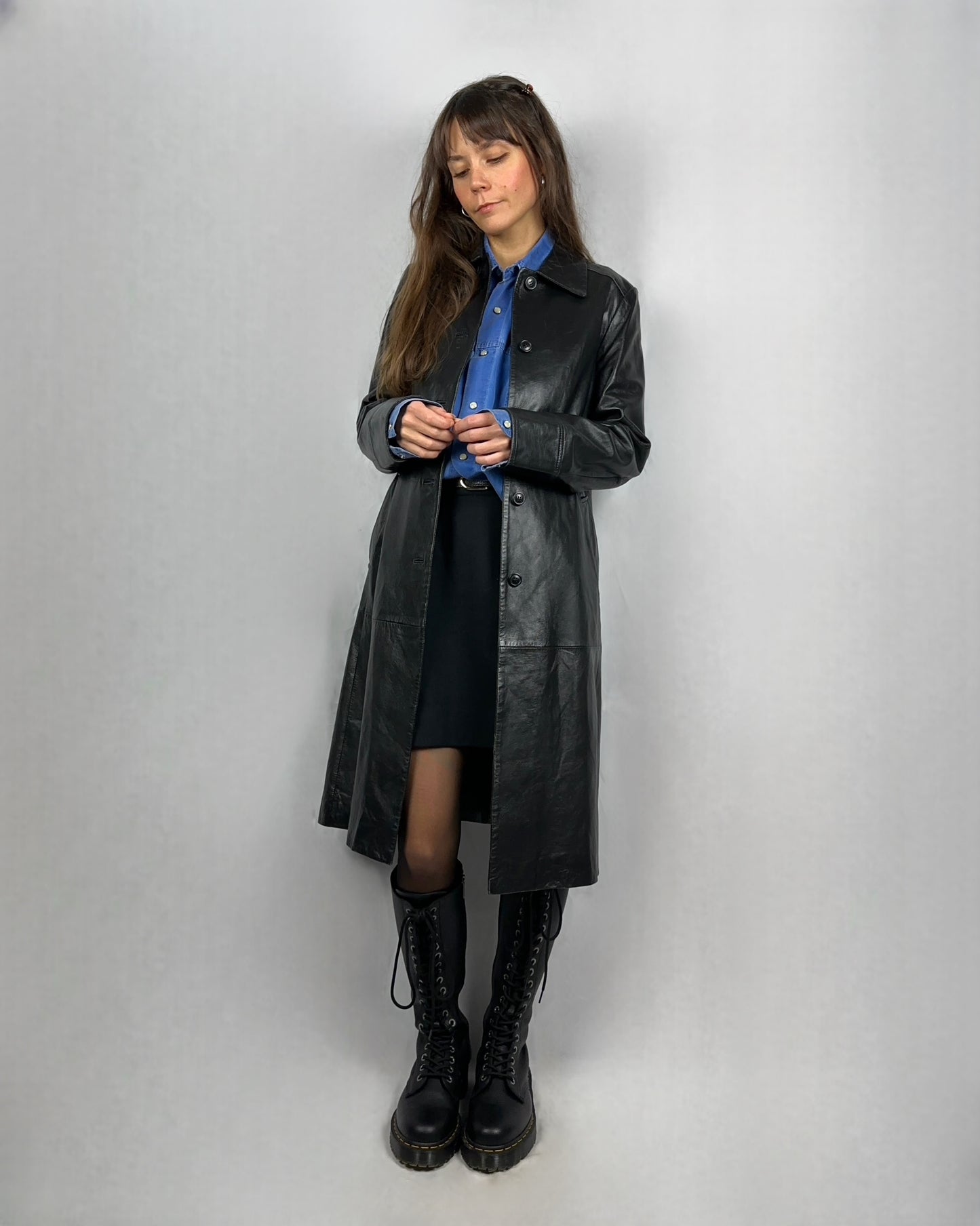 Trench nero in vera pelle