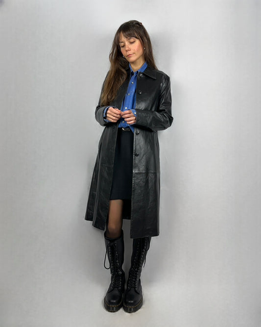 Trench nero in vera pelle