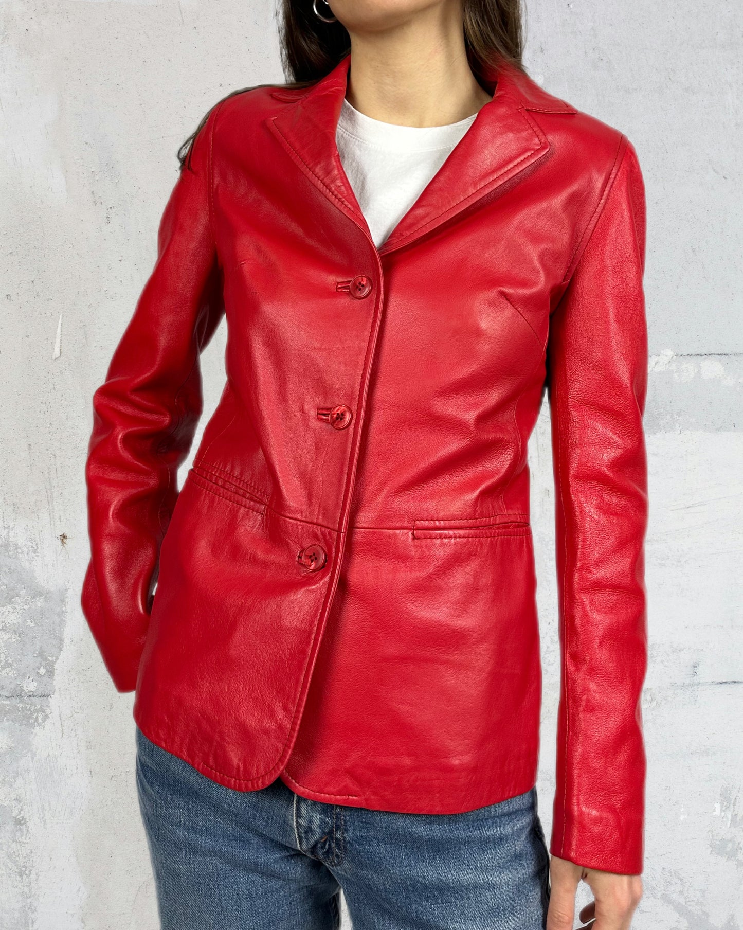 Blazer rosso in vera pelle