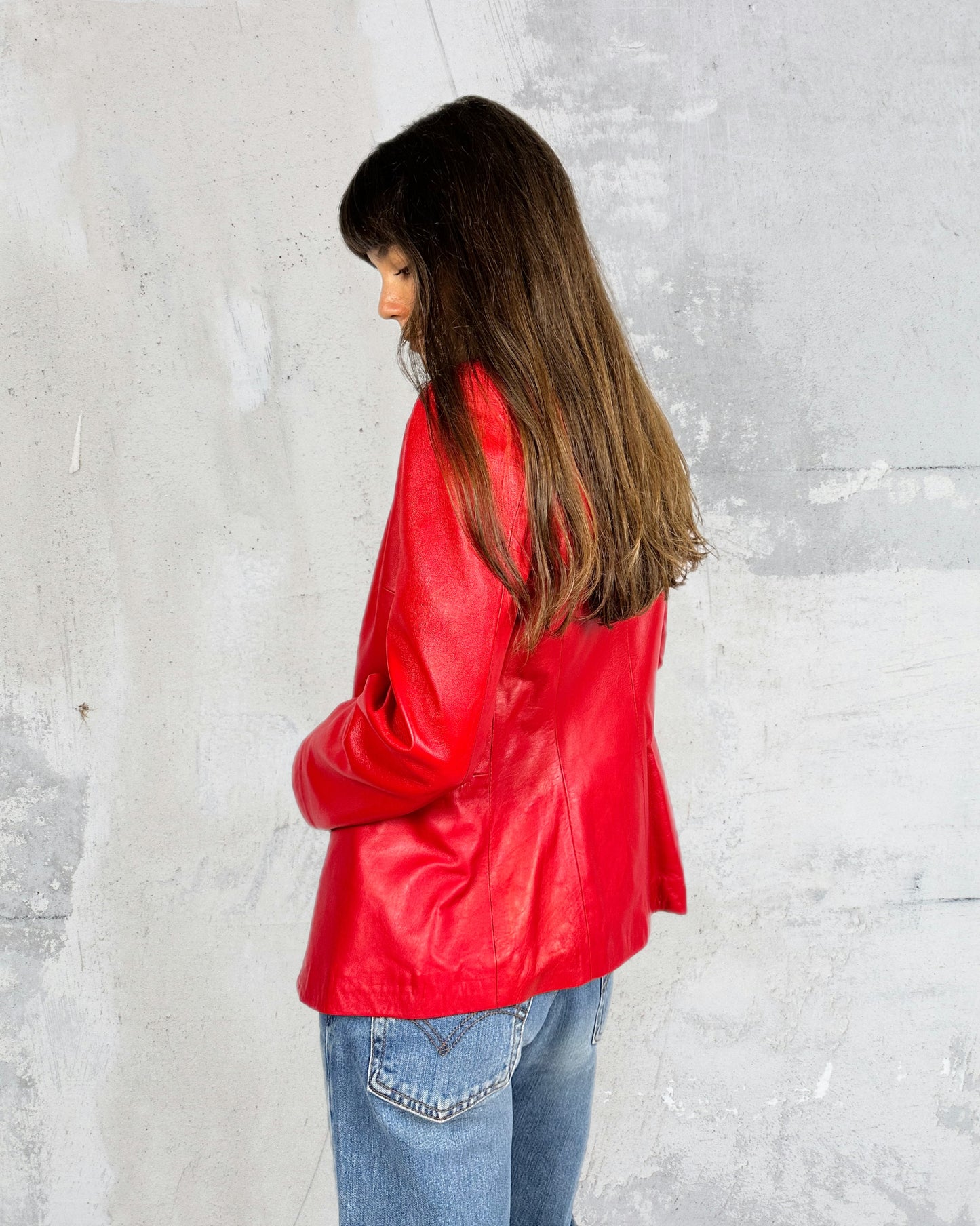 Blazer rosso in vera pelle