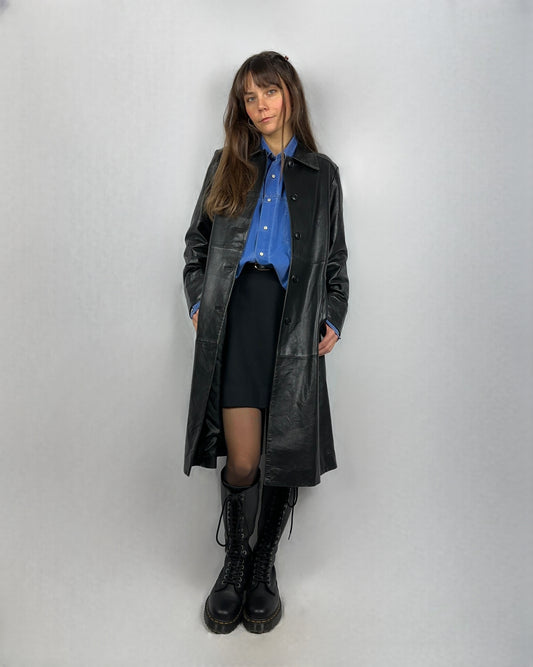 Trench nero in vera pelle