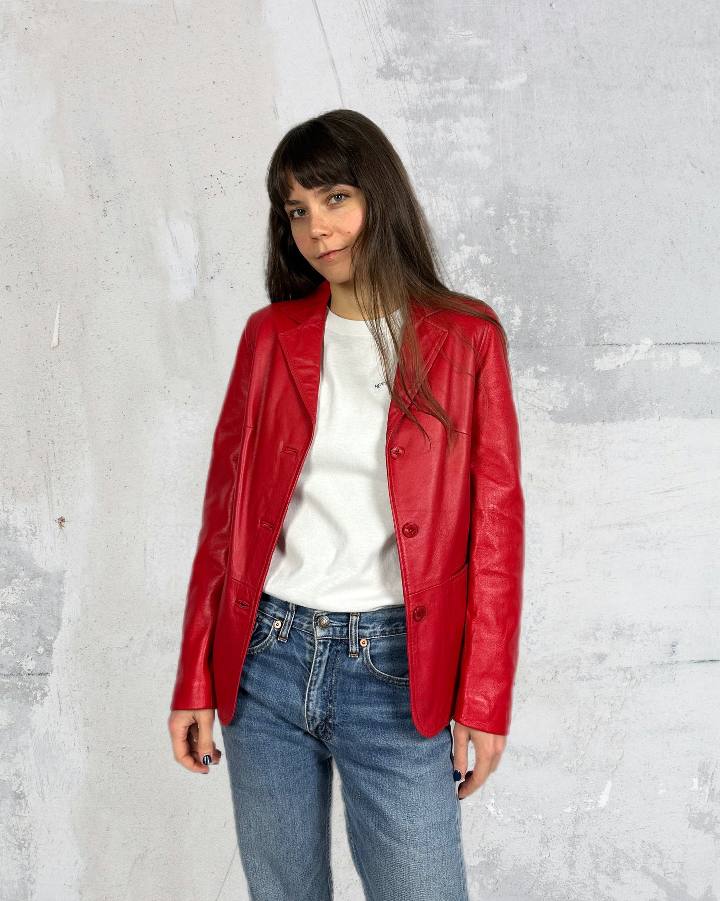 Blazer rosso in vera pelle