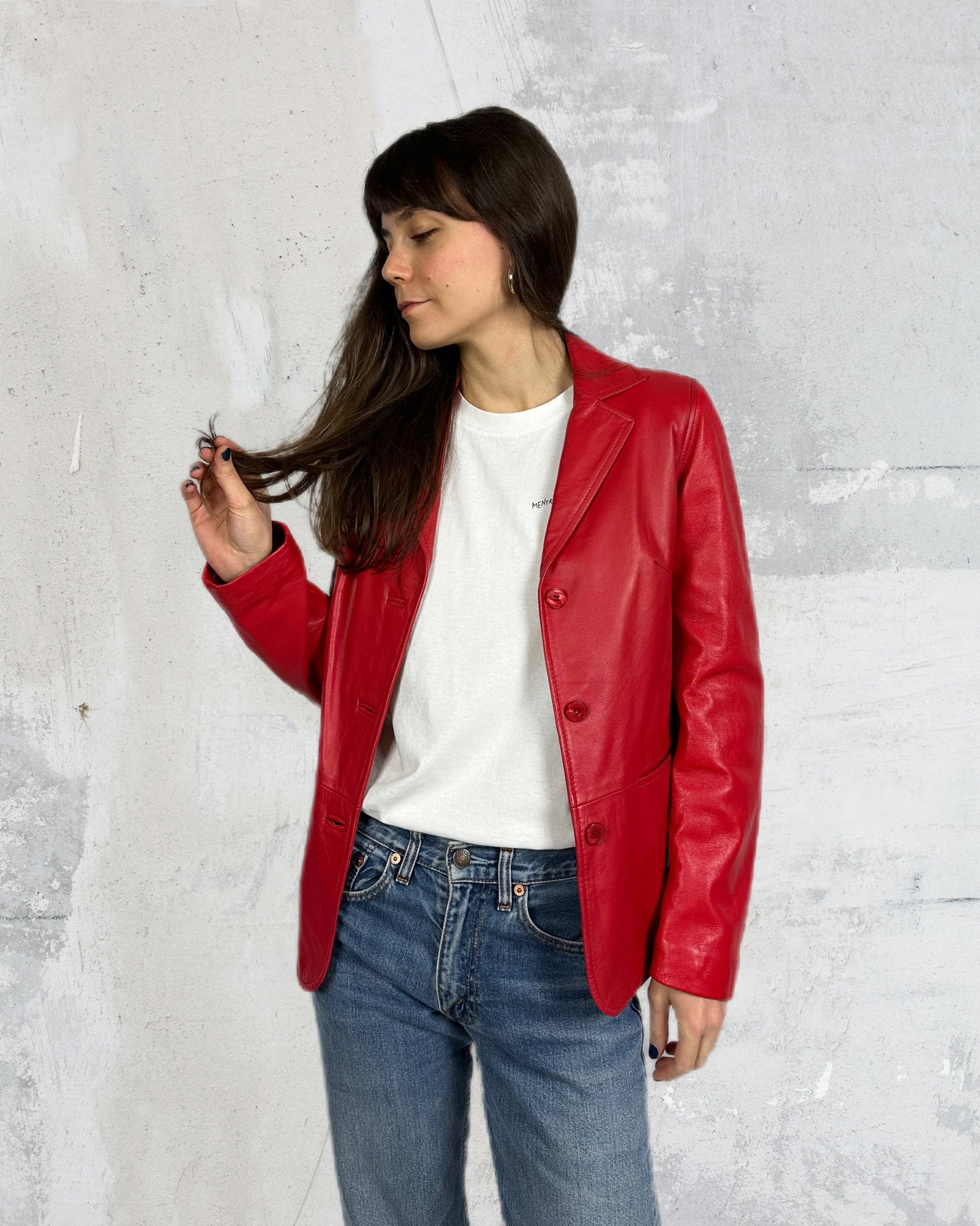 Blazer rosso in vera pelle