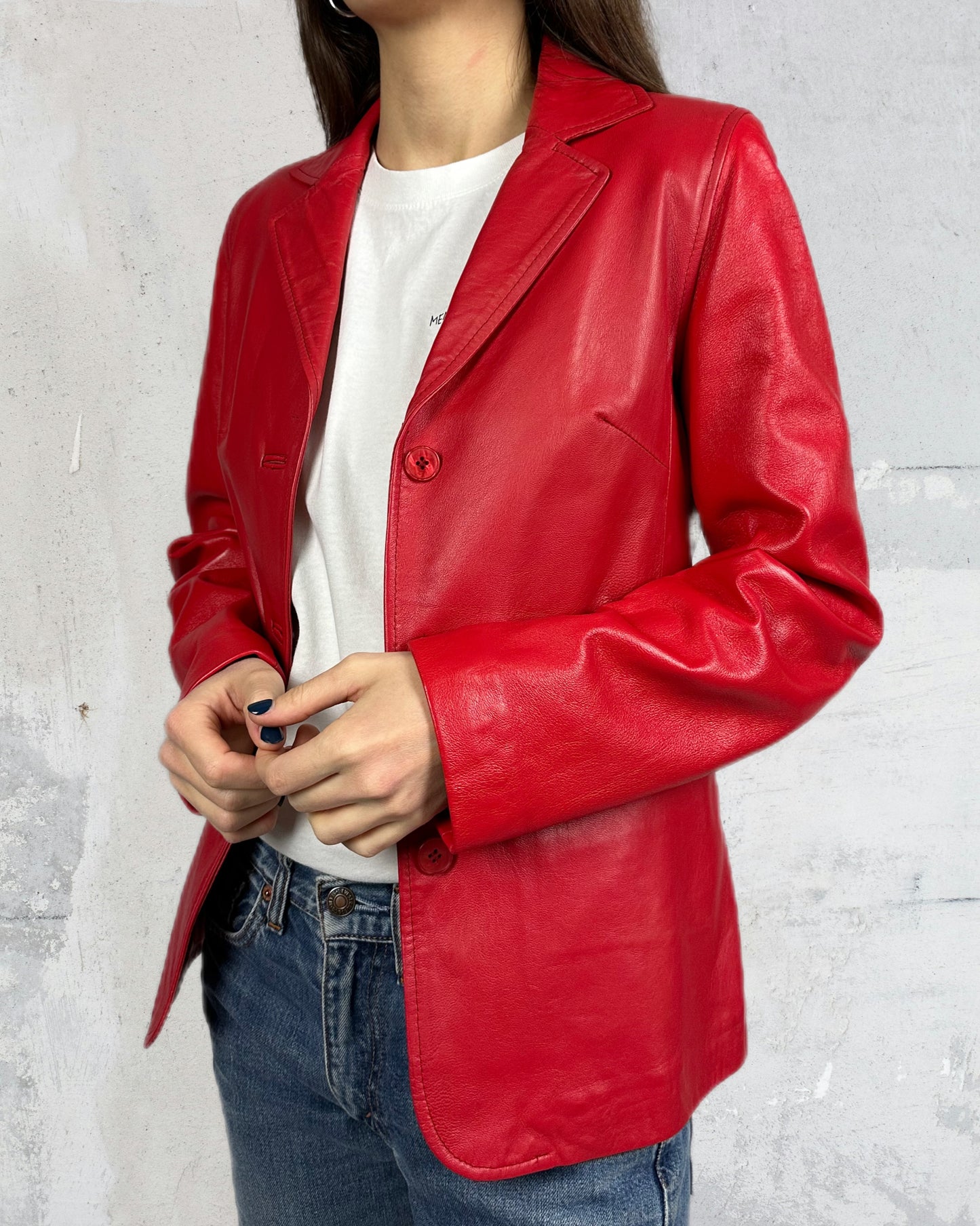 Blazer rosso in vera pelle