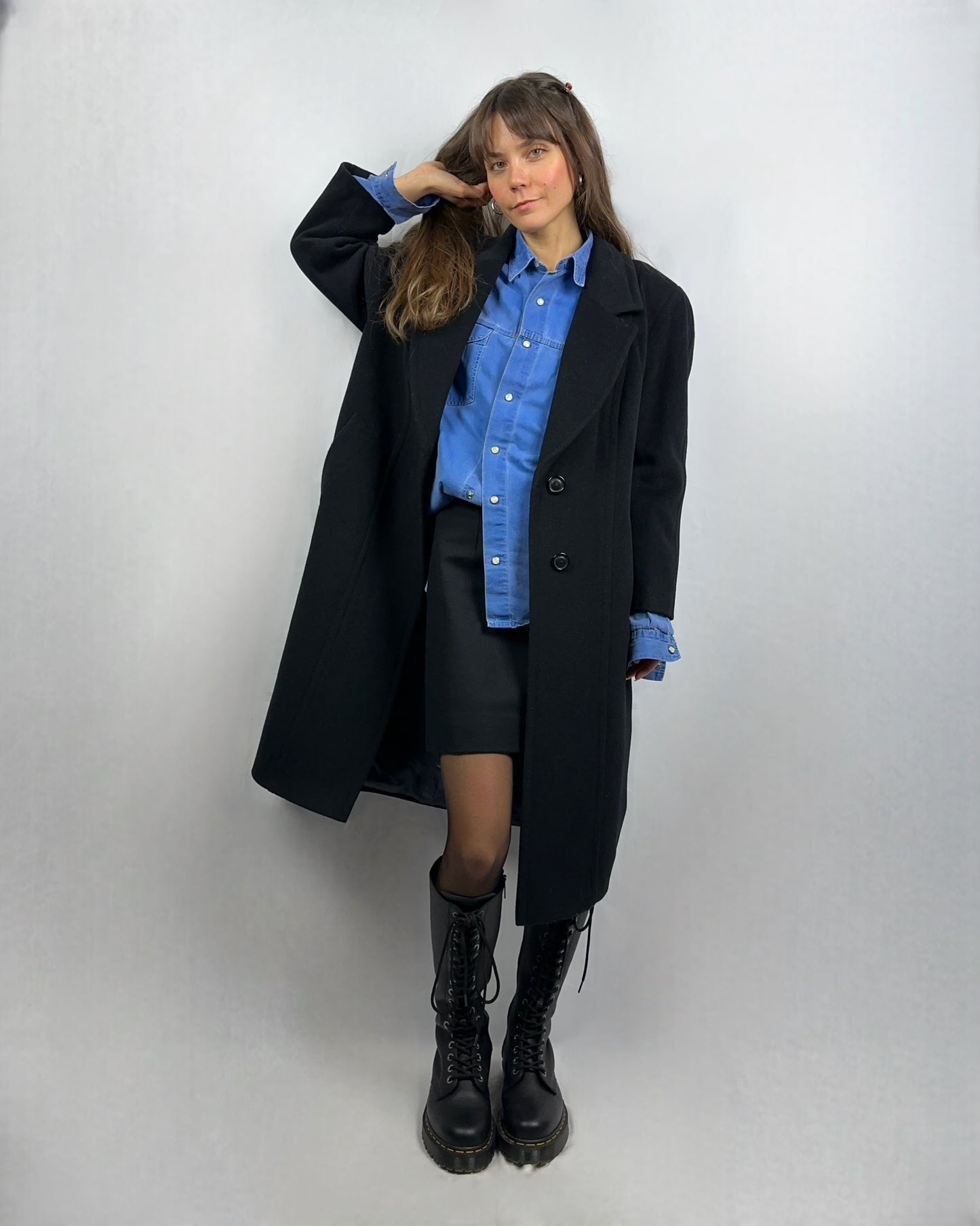 Cappotto nero in lana e cashmere