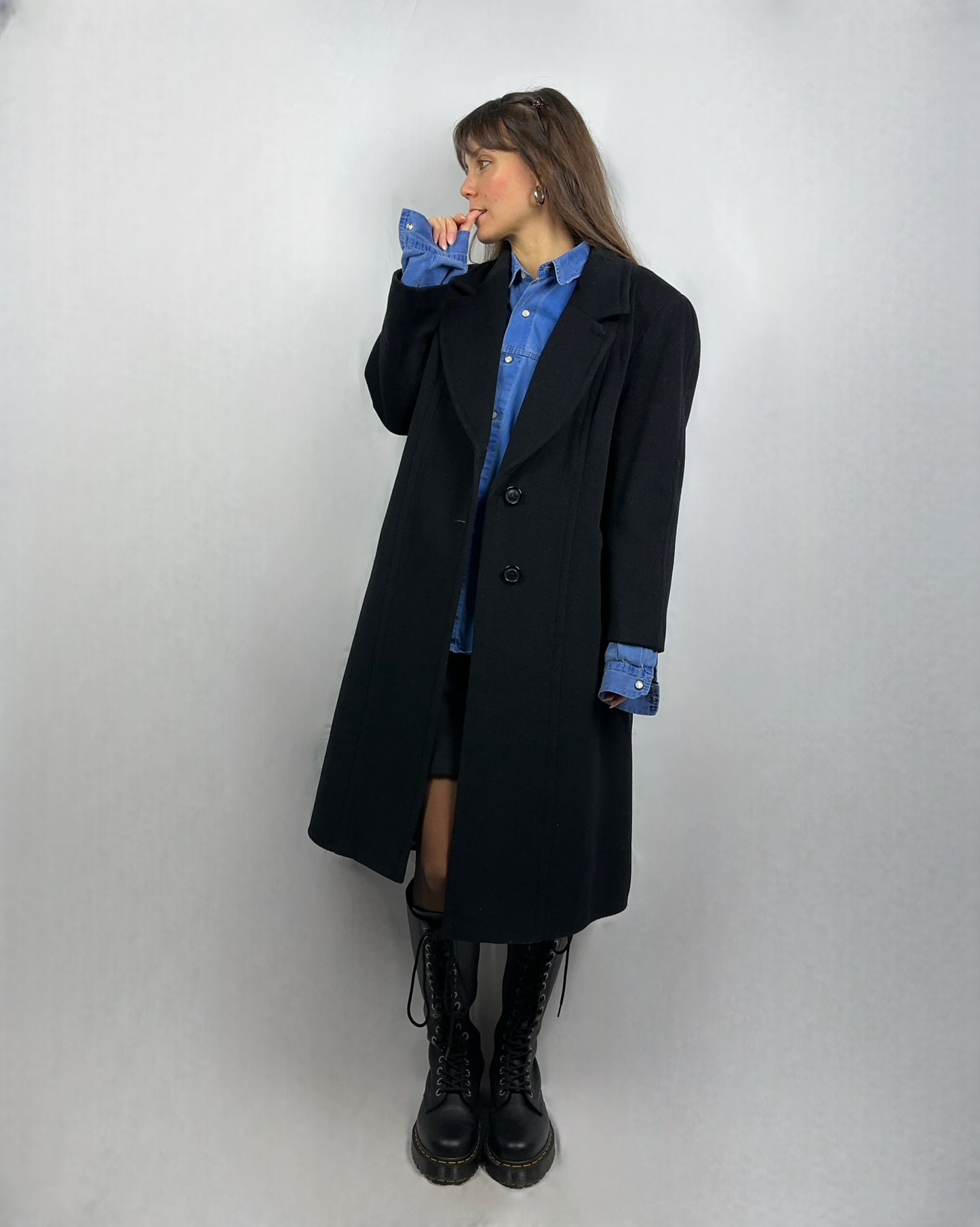 Cappotto nero in lana e cashmere