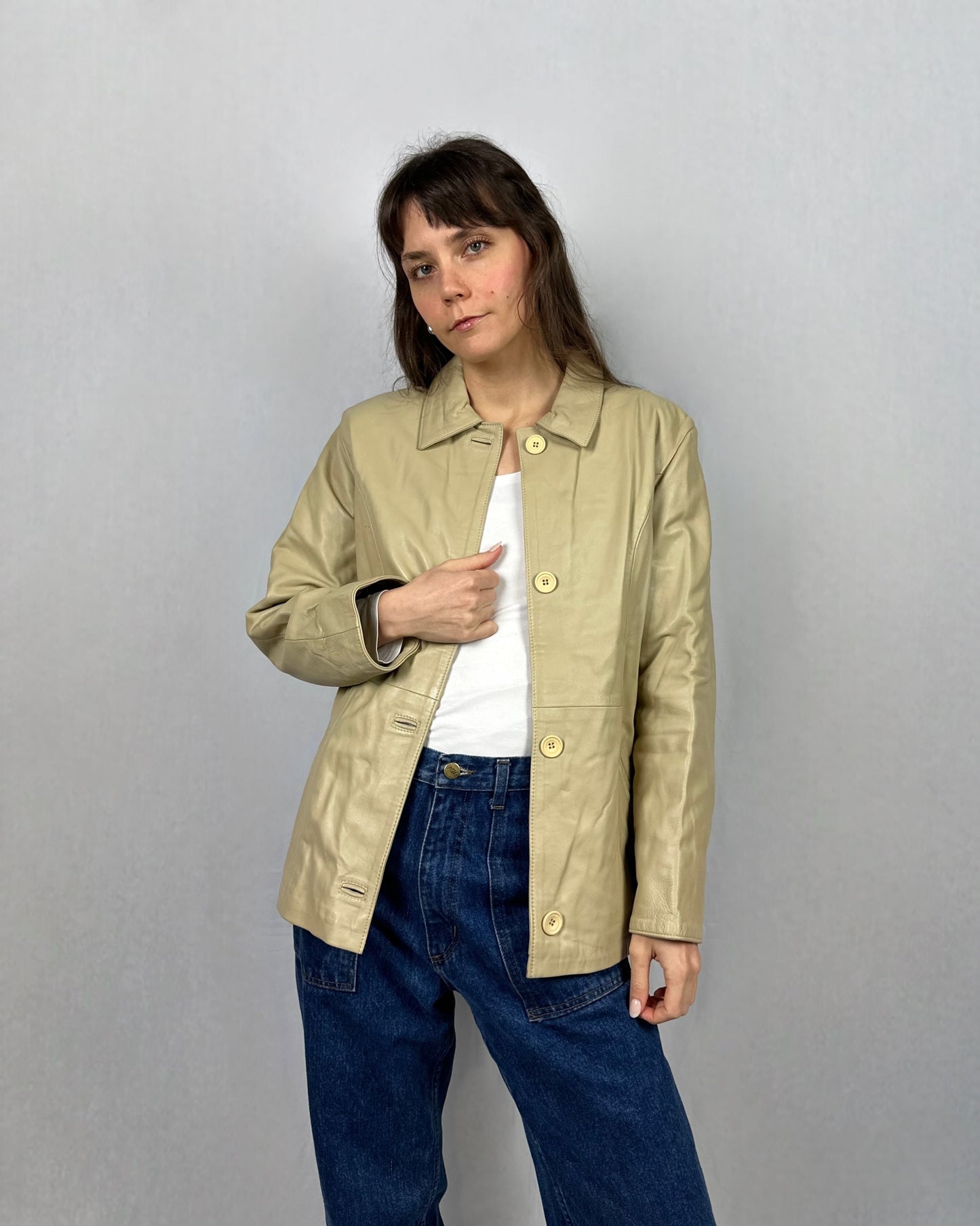Giacca beige in vera pelle