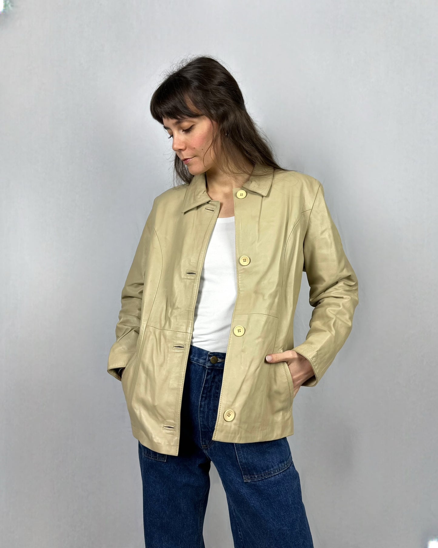 Giacca beige in vera pelle