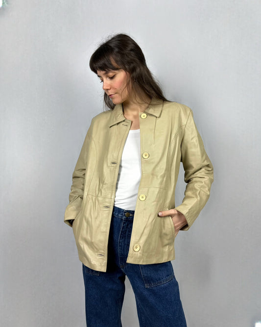 Giacca beige in vera pelle