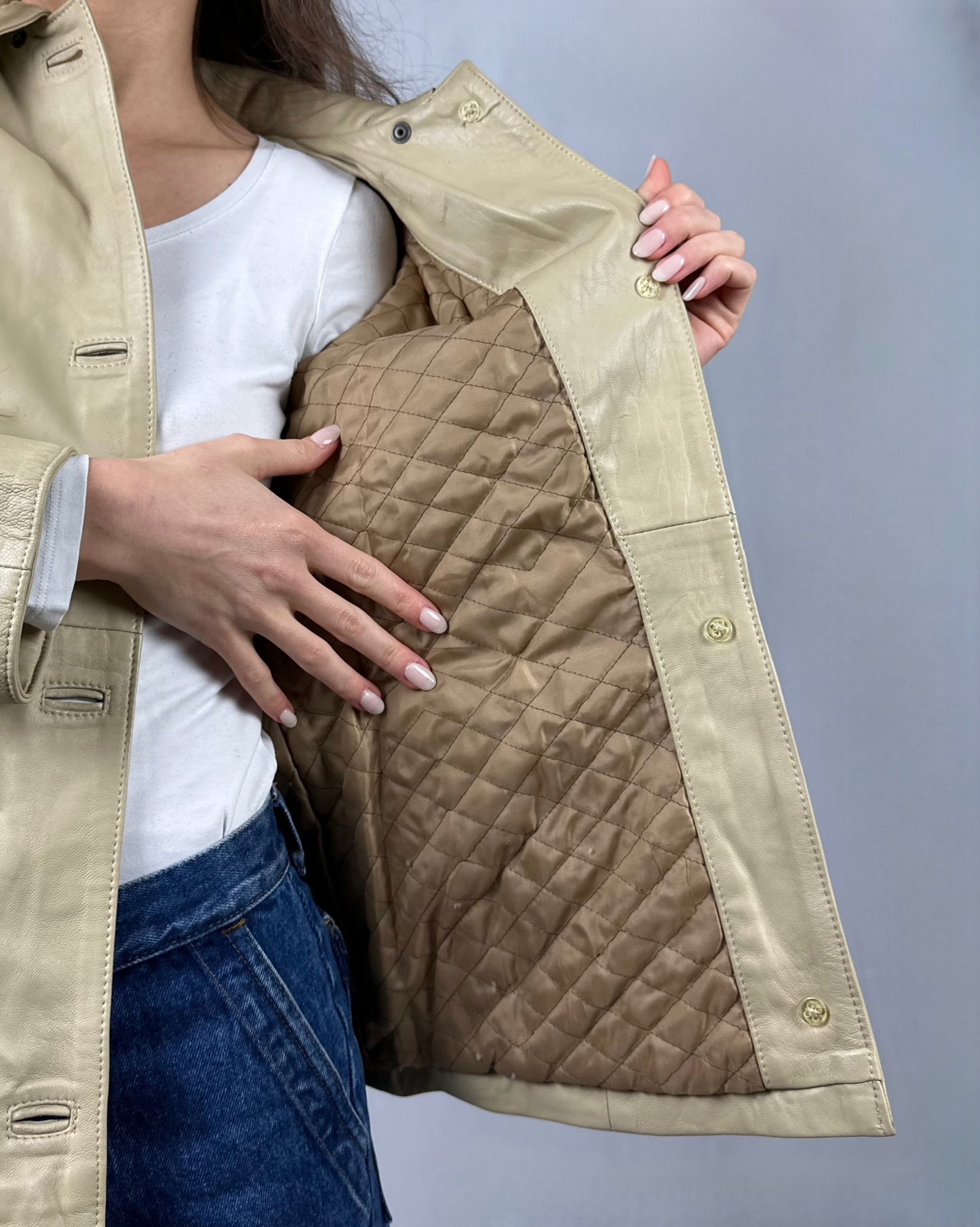 Giacca beige in vera pelle