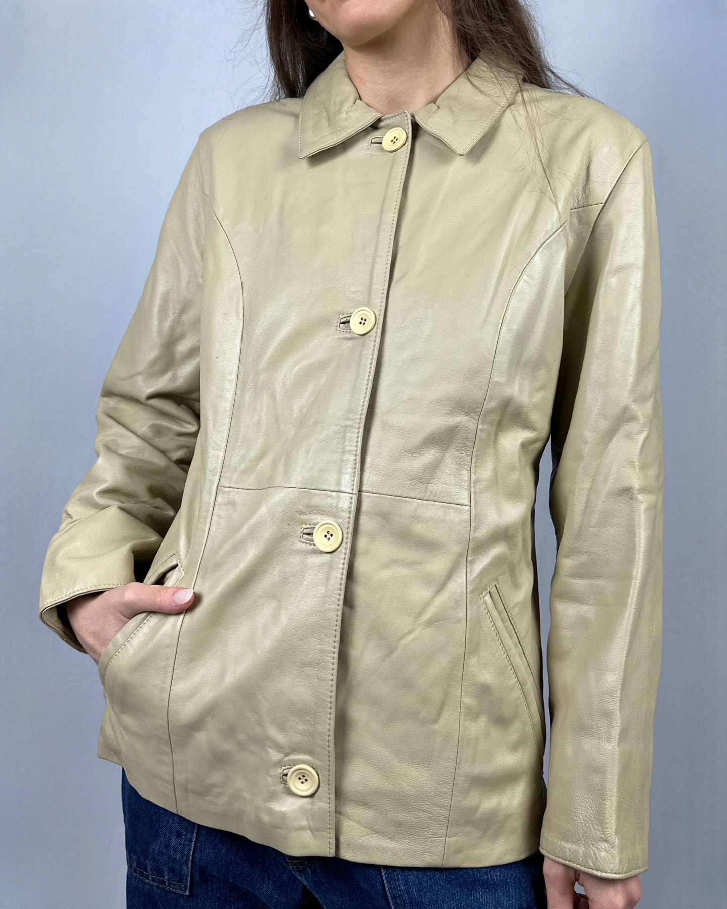 Giacca beige in vera pelle