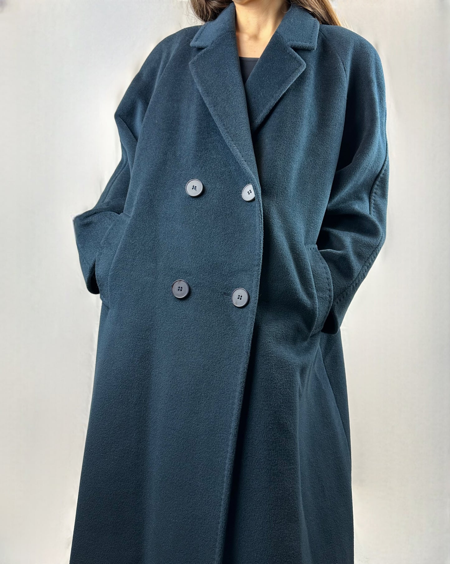 Cappotto blu petrolio in pura lana
