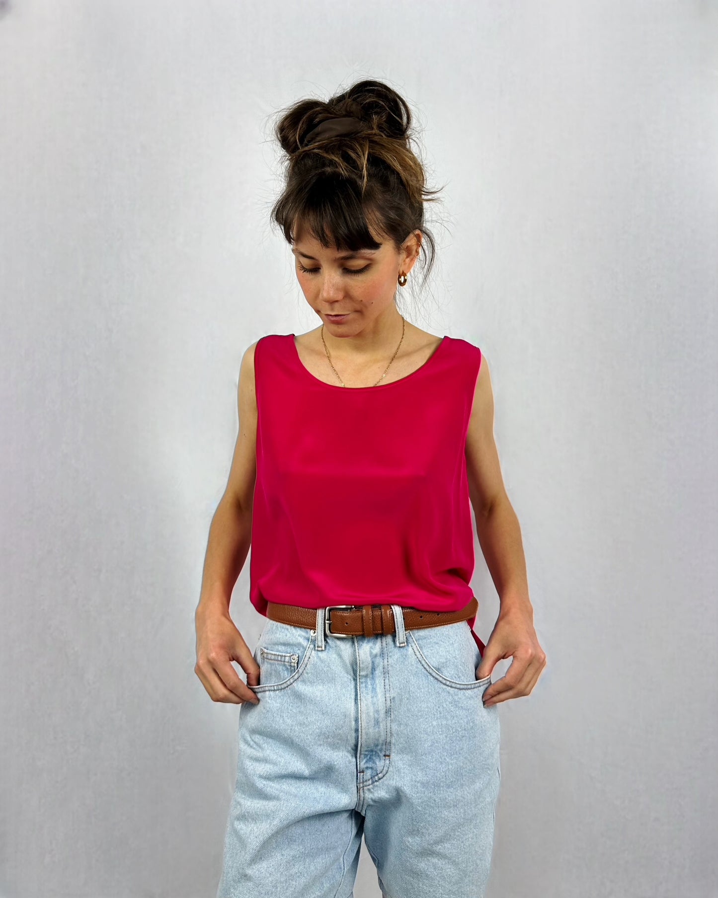 Canotta in pura seta fucsia