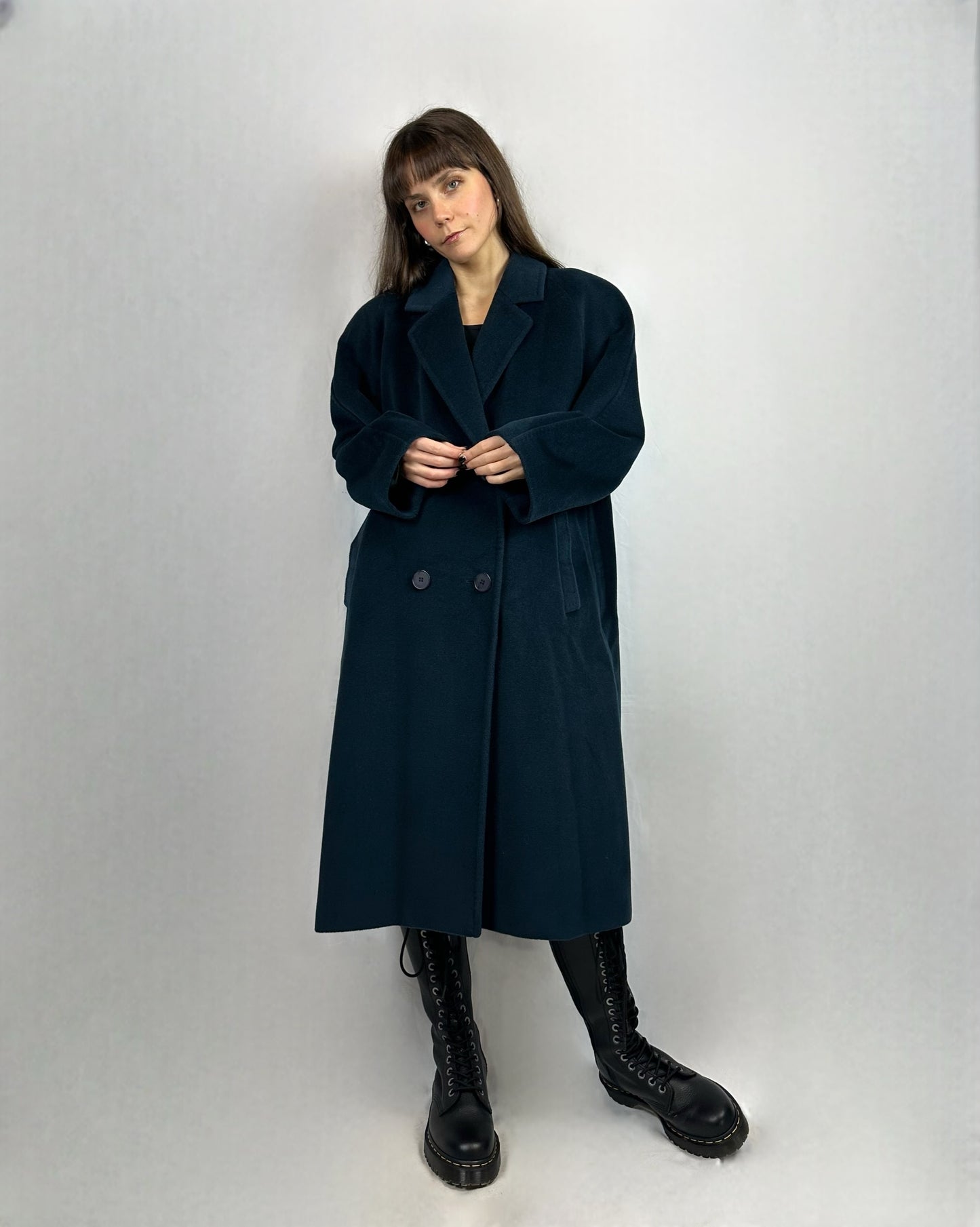 Cappotto blu petrolio in pura lana
