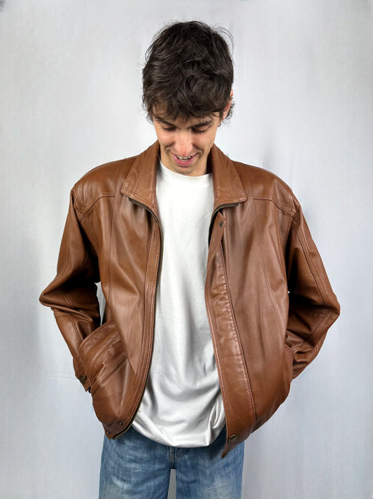 Bomber caramello in vera pelle