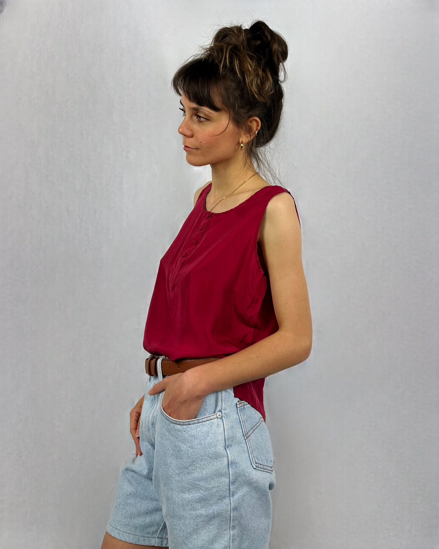 Canotta ciliegia in pura seta