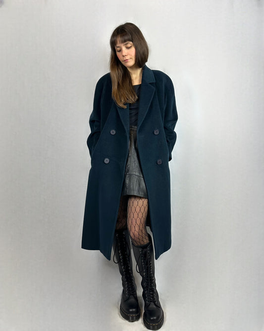 Cappotto blu petrolio in pura lana