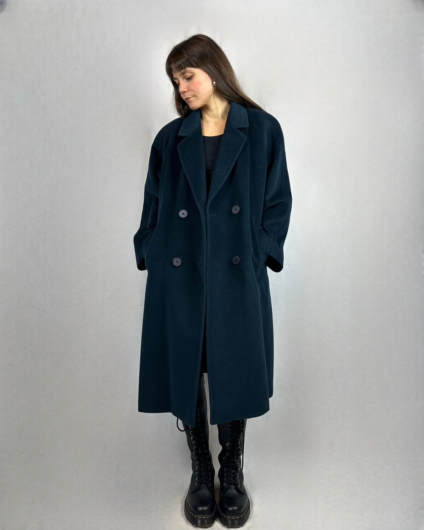 Cappotto blu petrolio in pura lana