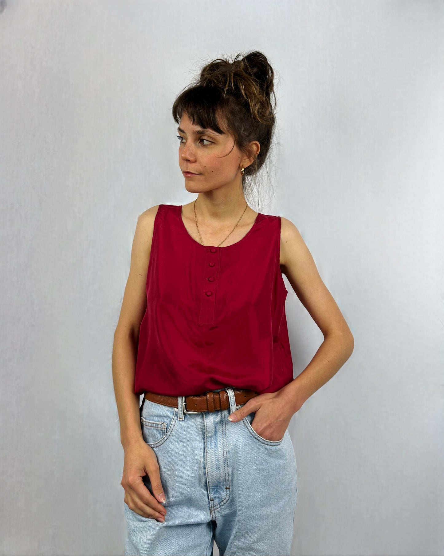 Canotta ciliegia in pura seta