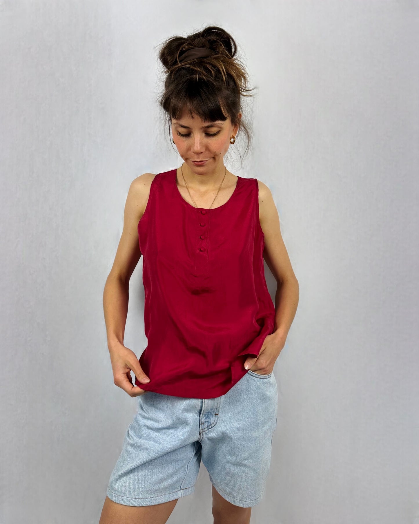 Canotta ciliegia in pura seta