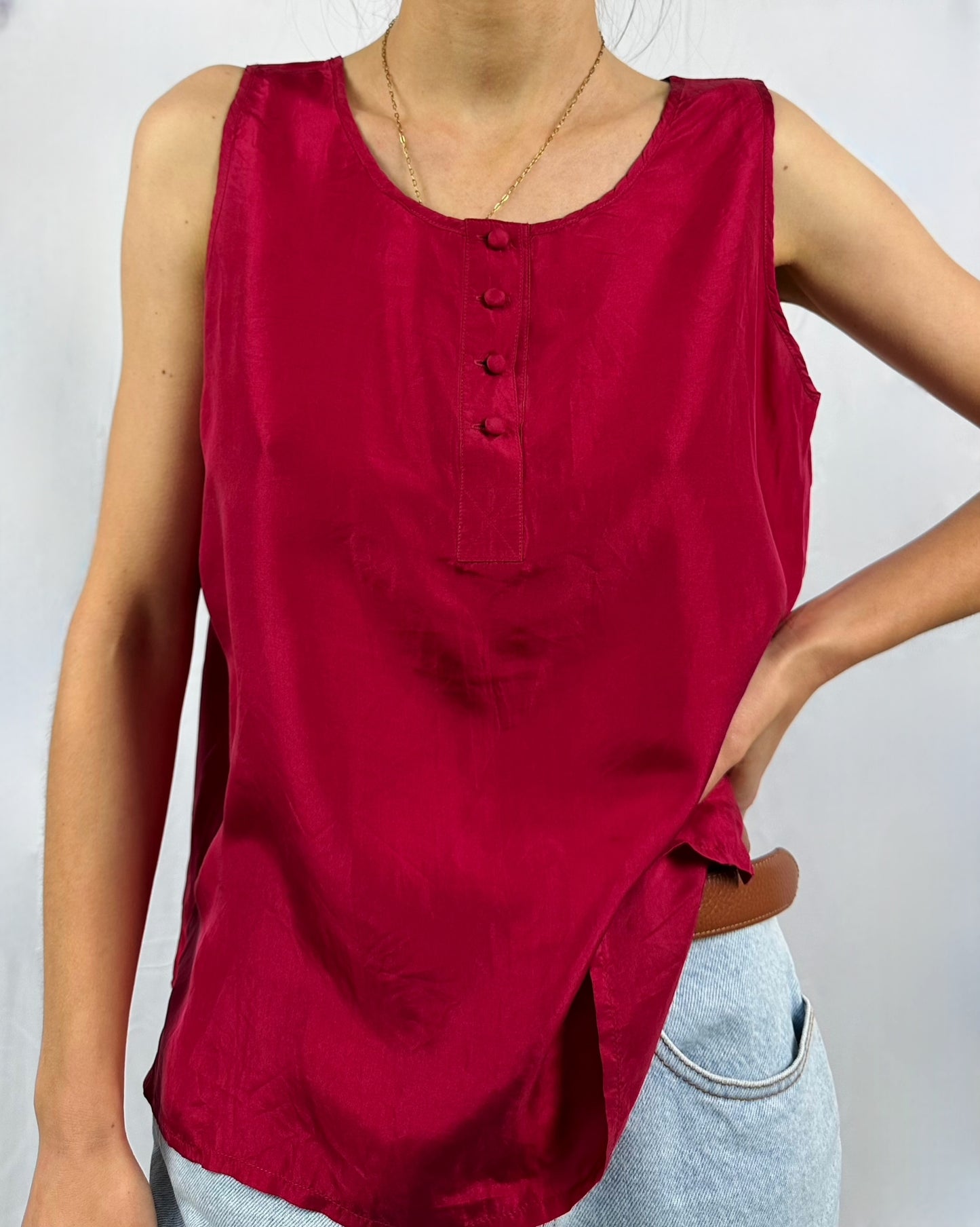 Canotta ciliegia in pura seta