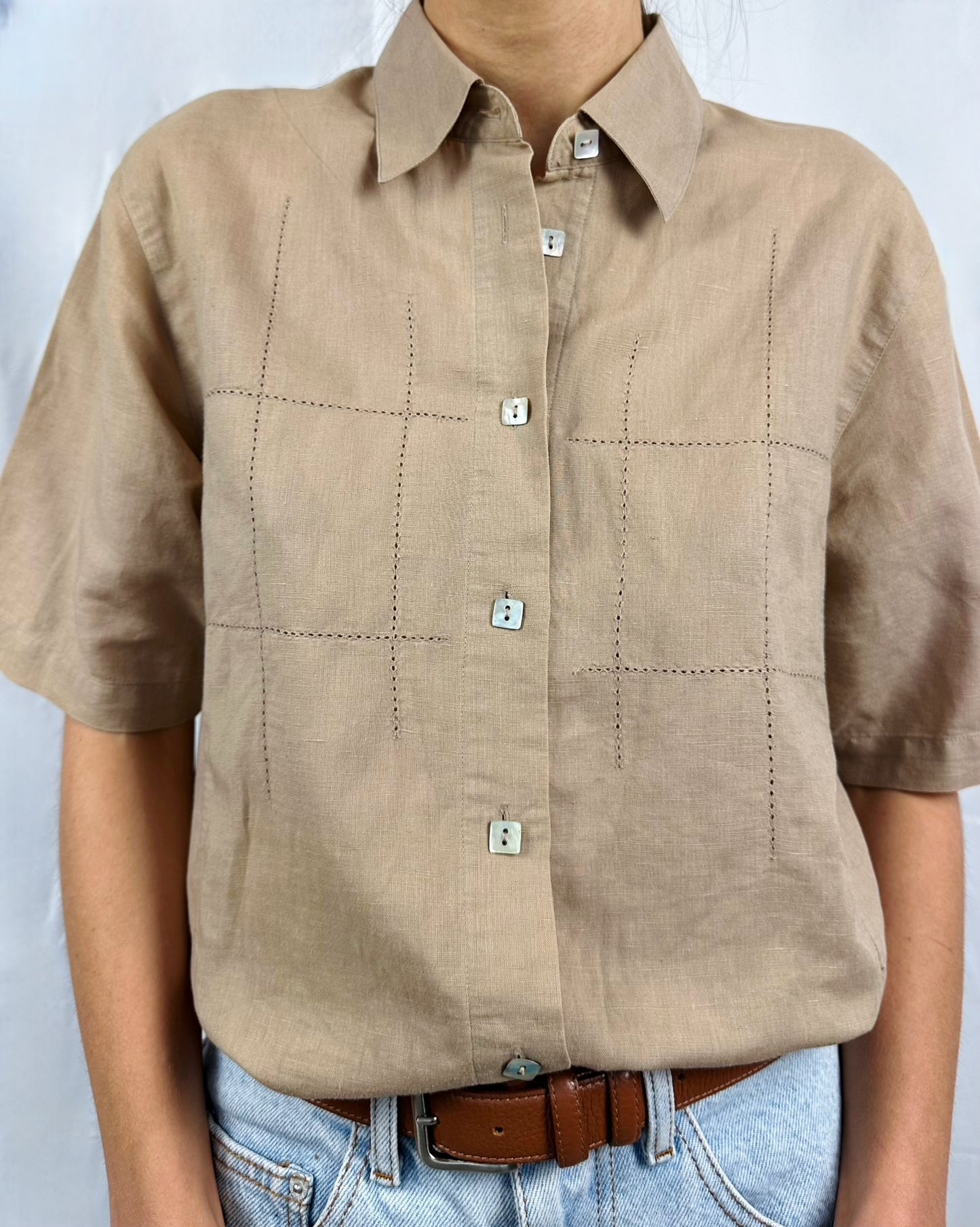 Camicia beige in puro lino