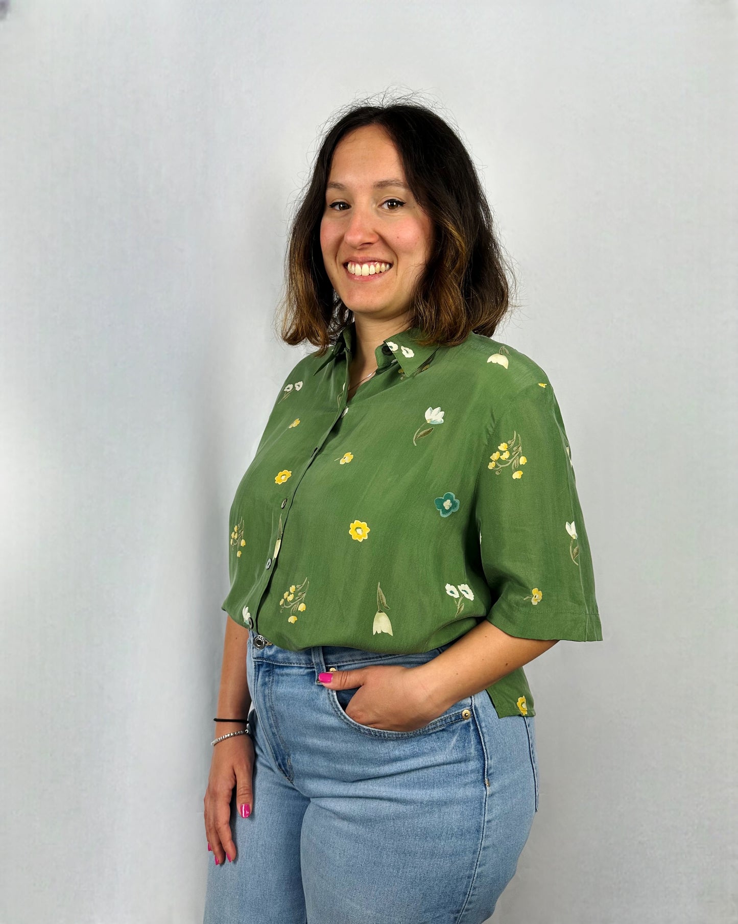 Camicia fiorita in cupro