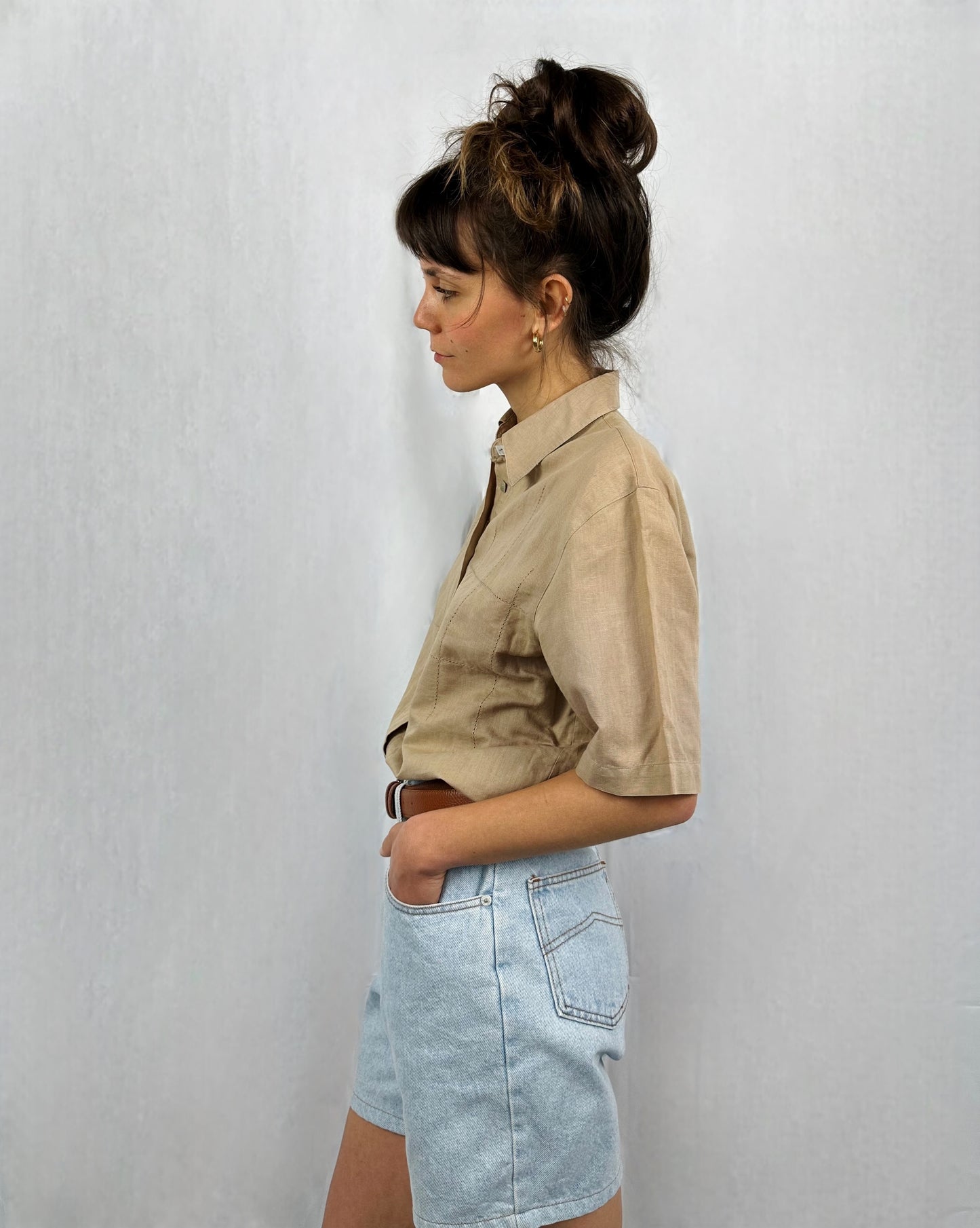 Camicia beige in puro lino