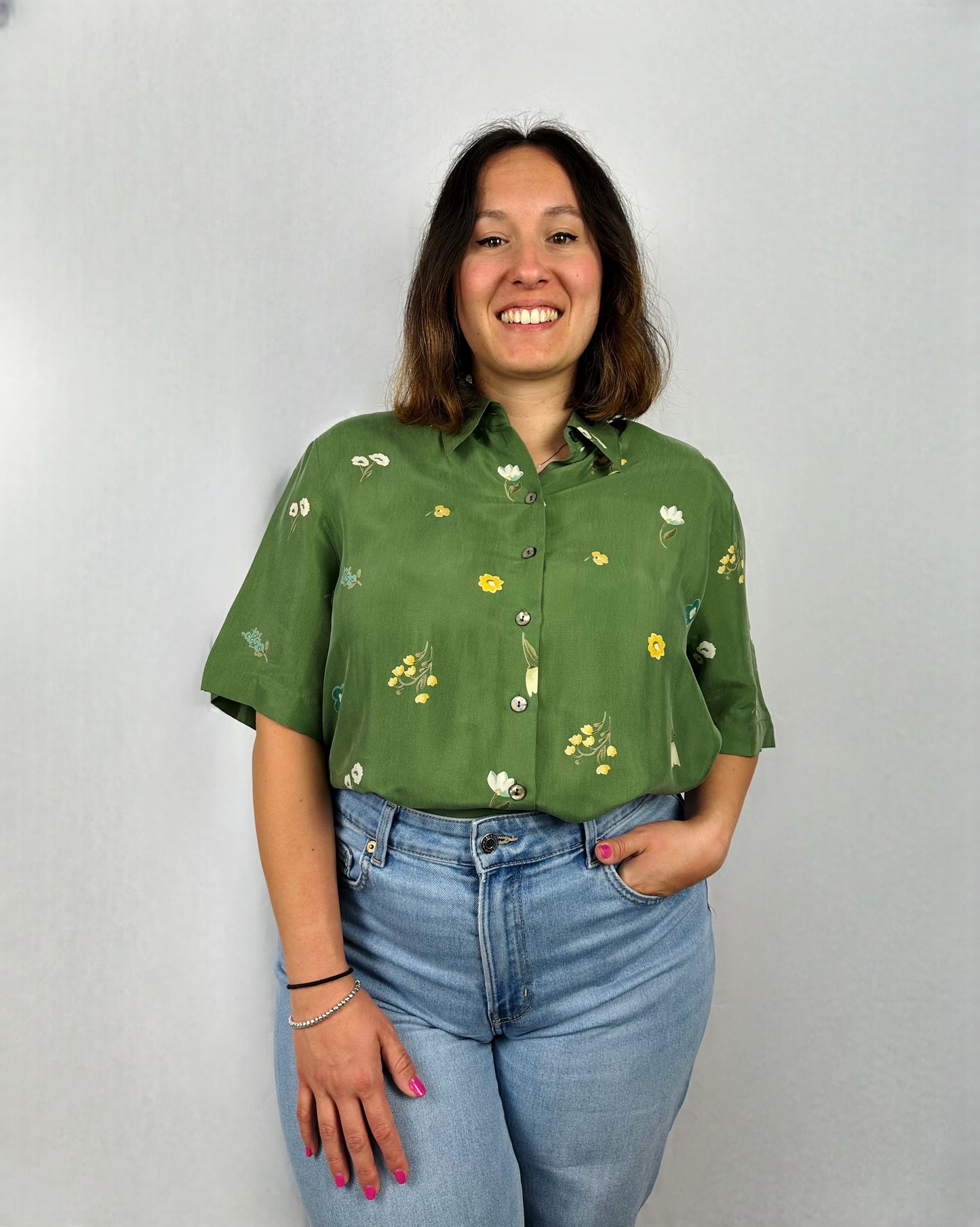 Camicia fiorita in cupro