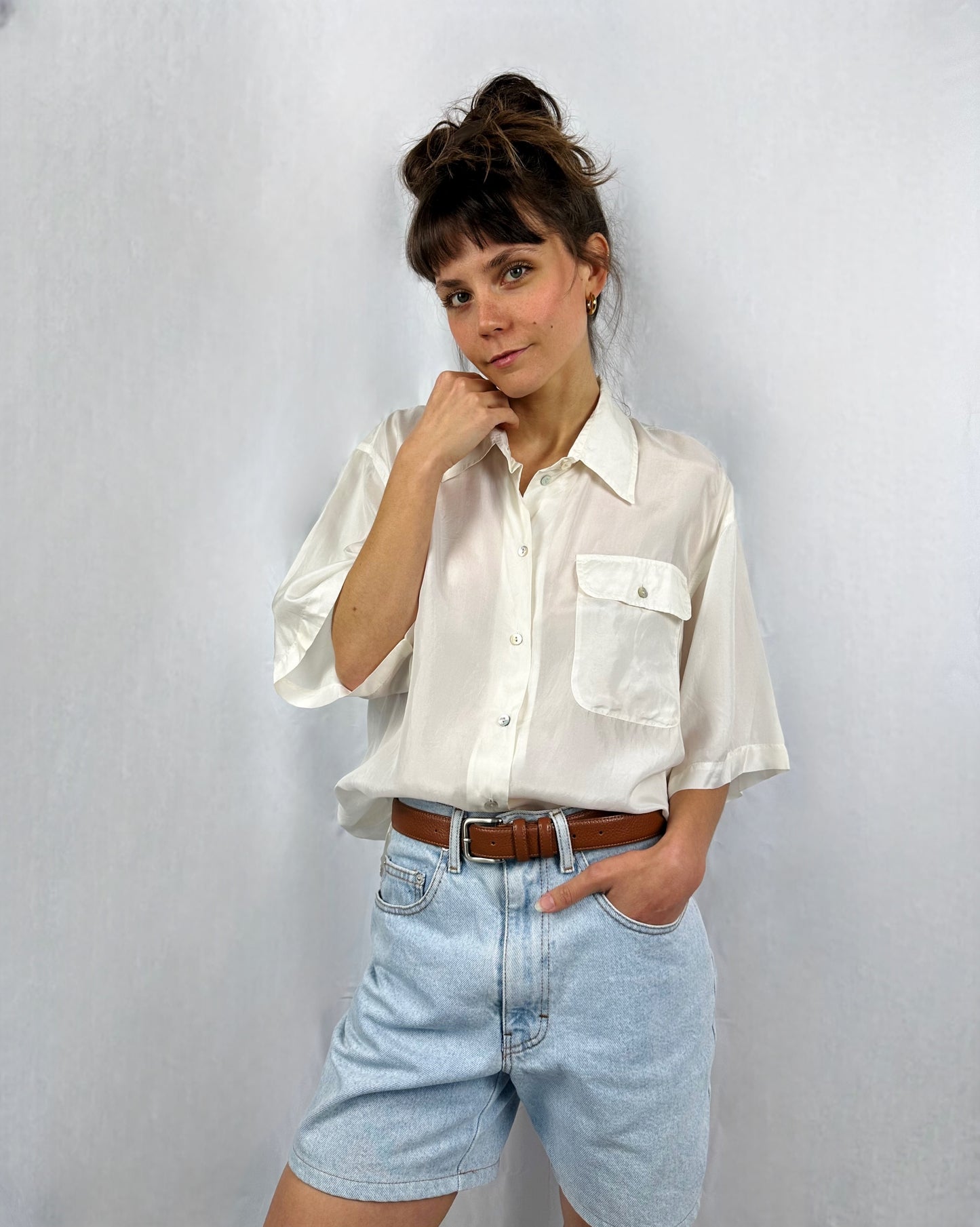 Camicia in pura seta bianca