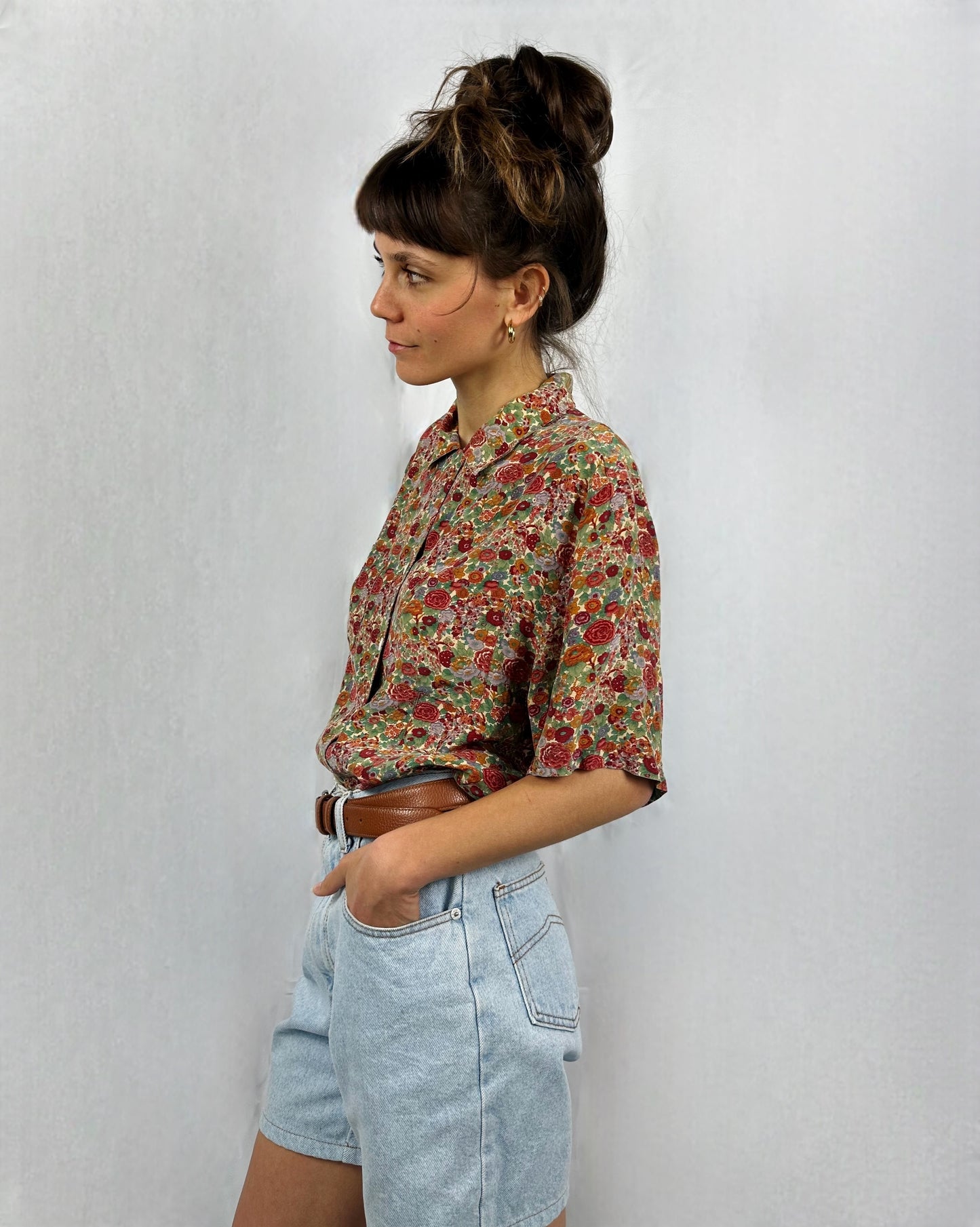 Camicia in pura seta a fiori