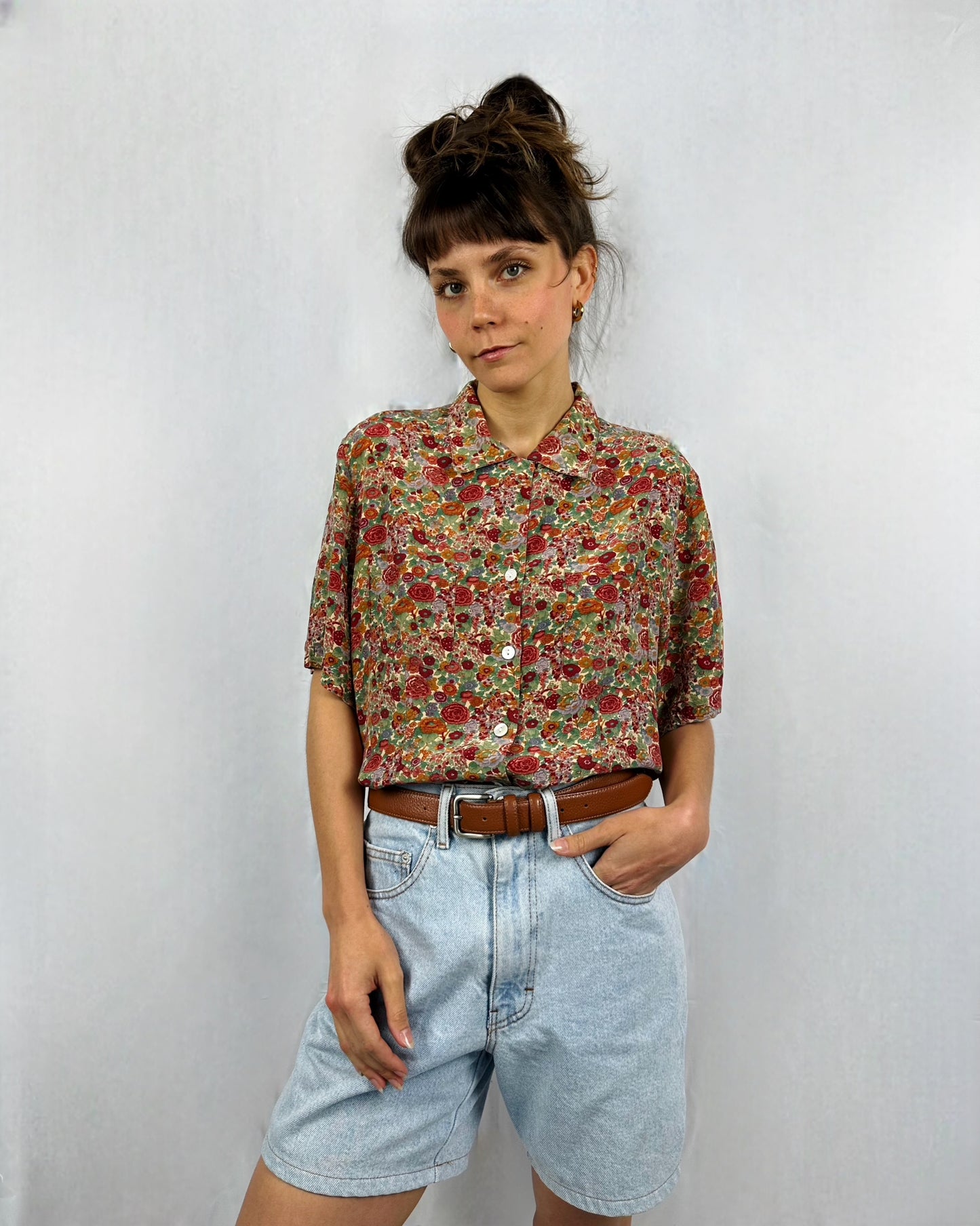 Camicia in pura seta a fiori